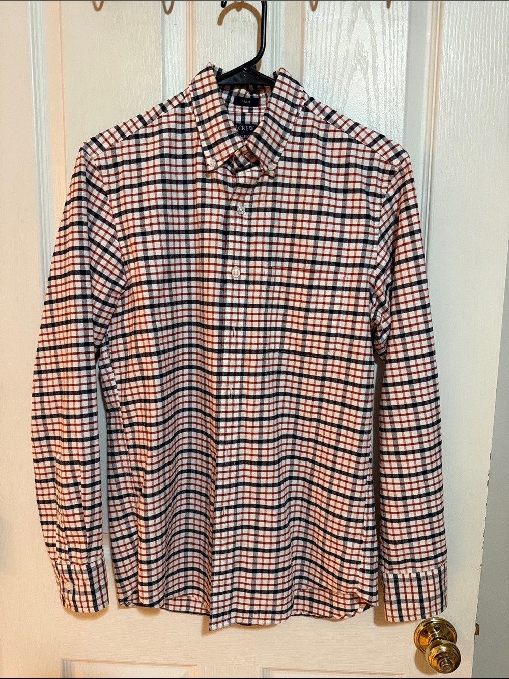 J.Crew Men’s Slim Fit Plaid Button Down Shirt Red Navy Cream AS887